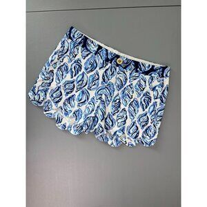 Lilly Pulitzer womens 00 buttercup stretch 5" inseam shorts blue sea shell print